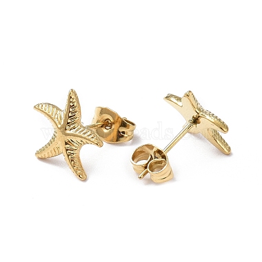 Ion Plating(IP) 304 Stainless Steel Starfish Stud Earrings for Women(EJEW-I285-06G)-2