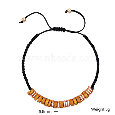 Natural Wood Disc Braided Bead Bracelet(IP6266-2)-3