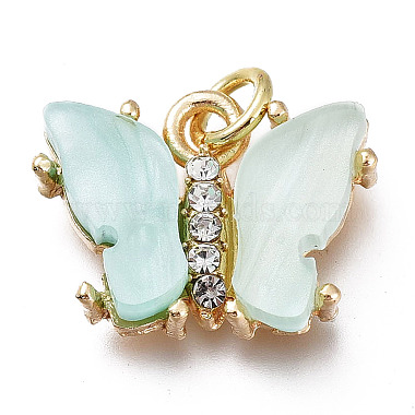 Golden Aquamarine Butterfly Brass+Cubic Zirconia Pendants