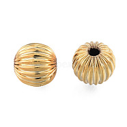 Brass Grooved Beads, Nickel Free, Round, Real 14K Gold Plated, 8mm, Hole: 1.8mm(KK-N259-27A)