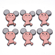 Faux Suede Patches, Costume Ornament Accessories, for Magic Tape Hair Clip Making, with Resin Rhinestones, Mouse, Pink, 49x39x5mm(FIND-R075-03)