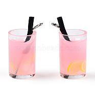 Plastic Imitation Drink Pendants, Juice Glass Charms with Resin Inside and Platinum Plated Iron Loops, Pink, 26~30x13~15x11mm, Hole: 1.8mm(CRES-S359-13D-1)