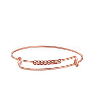 SHEGRACE Adjustable 304 Stainless Steel Expandable Bangles, with Round Beads, Rose Gold, Inner Diameter: 2-3/8 inch(6cm)(JB704B)