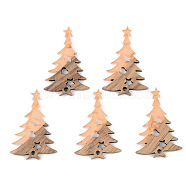 Transparent Resin & Walnut Wood Pendants, with Gold Foil, Christmas Tree, Dark Salmon, 38x25x3mm, Hole: 2mm(RESI-S389-018A-B04)