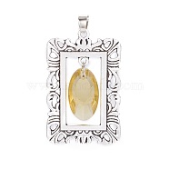 Glass Pendants, with Antique Silver Plated Alloy Findings, Rectangle, Champagne Yellow, 48.5x30.5x7.5mm, Hole: 5x6mm(TIBEP-L011-001AS)