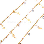 Handmade Brass Curb Chains, with Cubic Zirconia Charms, Soldered, Spool, Lightning, Real 18K Gold Plated, 3.3x1.5x0.3mm and 2x1.4x0.3mm, about 16.4 Feet(5m)/roll(CHC-S012-035)