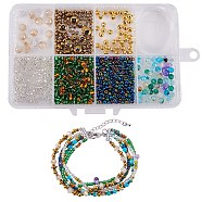 SUNNYCLUE DIY Bracelets Making, with Glass Beads and Iron Bead Spacers, Non-Magnetic Synthetic Hematite and Natural Agate Beads, Glass Seed Beads and 3 Strands 6-Hole Brass Ends, Platinum, 13x8.4x1.75cm(DIY-SC0005-17P)