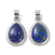Natural Lapis Lazuli Pendants, Teardrop Charms with Rack Plating Brass Findings, Cadmium Free & Lead Free, 23x14.5x6mm, Hole: 4x6mm.(G-M405-05P-03)