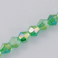 Glass Beads Strands, AB Color Plated, Faceted, Bicone, Lime Green, 3x3~3.5mm, Hole: 0.5mm, about 125~130pcs/strand, 15.5 inch(EGLA-S056-3mm-06)