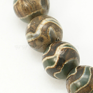 Tibetan Style Wave Pattern dZi Beads, Natural Agate, Dyed, Round, Coffee, 8mm, Hole: 1mm, 47pcs/strand(X-TDZI-D005-8mm-06)