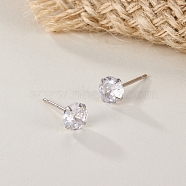 Cubic Zirconia Diamond Stud Earrings for Women, 925 Sterling Silver Jewelry, Platinum, 3mm(EJEW-F317-19P)