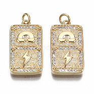 Brass Micro Pave Clear Cubic Zirconia Pendants, Nickel Free, Rectangle with Rainbow & Lighting, Real 18K Gold Plated, 25x23x3mm, Jump Ring: 5x0.7mm, 3mm inner diameter(KK-S356-232G-NF)