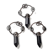 Natural Obsidian Faceted Pointed Bullet Big Pendants, Brass Ring Charms with Eye & Jump Rings, Red Copper, 55~58x37x9~10mm, Hole: 6.6mm(G-A221-02A)