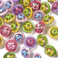 Round Transparent UV Plating Acrylic Beads with Enamel, Luminous, 3D Universe Planet Beads, Glow in Dark, Mixed Color, 22~22.5x16mm, Hole: 2.5mm(OACR-K004-09)