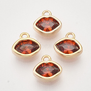 Brass Cubic Zirconia Charms, Nickel Free, Lip, Real 18K Gold Plated, Red, 7x7.5x2.5mm, Hole: 1mm(KK-T048-047G-NF)