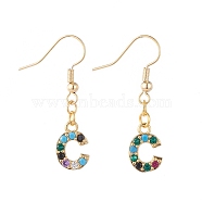Dangle Earrings, with Golden Plated Brass Micro Pave Cubic Zirconia Charms, Rack Plating Brass Earring Hooks and Cardboard Packing Box, Alphabet, Letter.C, 35.5~38mm, Alphabet: 13x8~10x2mm, Pin: 0.6mm(EJEW-JE03796-02)
