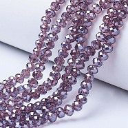 Electroplate Glass Beads Strands, Pearl Luster Plated, Faceted, Rondelle, Old Rose, 3x2mm, Hole: 0.8mm, about 150~155pcs/strand, 15~16 inch(38~40cm)(EGLA-A034-T2mm-A05)