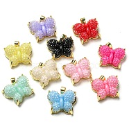 Druzy Resin Pendants, Butterfly Charms with Rack Plating Real 18K Gold Plated Brass Findings, Long-Lasting Plated, Cadmium Free & Lead Free, Mixed Color, 13.5x17x7.5mm, Hole: 2.5x5mm(RESI-G086-06G)