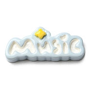 Musical Theme Opaque Resin Cabochons, Word Music, Aqua, 13x30.5x6.5mm(CRES-D008-01A)