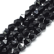 Natural Black Onyx Beads Strands, Star Cut Round Beads, Faceted, Dyed, 9.5~10x9mm, Hole: 1.5mm, about 37~39pcs/strand, 14.9 inch(G-S149-02-10mm)