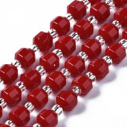 Natural White Jade Beads Strands, with Seed Beads, Faceted, Dyed, Polygon, Red, 5x5.5mm, Hole: 1.2mm, about 53pcs/strand, 14.96 inch(38cm)(G-T132-051A-01)