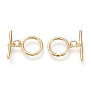 Brass Toggle Clasps, Long-Lasting Plated, Ring & Bar, Real 18K Gold Plated, Ring: 16.5x14x1.5mm, Hole: 1.2mm, Bar: 21.5x5.5x3mm, Hole: 1.2mm(X-KK-F820-07G)