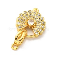 Rack Plating Brass Micro Pave Clear Cubic Zirconia Fold Over Clasps, Cadmium Free & Lead Free, Long-Lasting Plated, Flower, Golden, 27.5mm, Hole: 1.2~1.8mm(KK-E034-37G)
