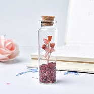 Glass Wishing Bottles, Copper Wire Reiki Natural Red Jasper Drift Chip Beads inside for DIY Jewelry Making Home Decoration, 22x70mm(PW-WG84838-05)