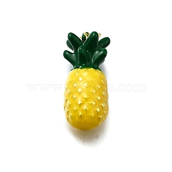 Brass Enamel Pendants, Pineapple Charm, Long-Lasting Plated, Lead Free & Cadmium Free, Rack Plating, Real 18K Gold Plated, Yellow, 20x8.5mm, Hole: 3mm(KK-K400-25)