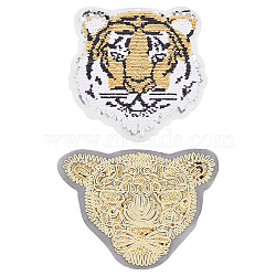 2Pcs 2 Style  Computerized Embroidery Cloth Sew on Patches, Paillette Appliques, Costume Accessories, Leopard's Head & Tiger's Head, Mixed Color, 245~255x236~345x1mm, 1pc/style(DIY-FG0003-60)