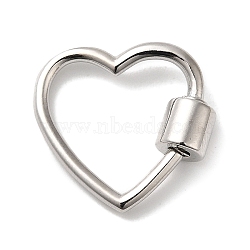 Rack Plating Brass Screw Carabiner Lock Charms, for Necklaces Making, Lead Free & Cadmium Free, Long-Lasting Plated, Heart, Platinum, 18.5x20x5.5mm, Inner Diameter: 13x15mm(KK-D047-09P)