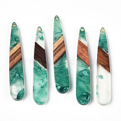 Transparent Resin & Walnut Wood Big Pendants, with Glitter Powder, Teardrop Charms, Light Sea Green, 44x7.5x3.5mm, Hole: 1.4mm(X-RESI-ZX017-26)