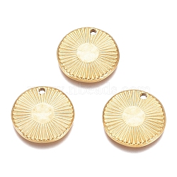 Textured Flat Round 304 Stainless Steel Pendants, for Craft Jewelry Making, Golden, 15x1.5mm, Hole: 1.4mm(STAS-G218-06G)