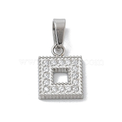 Ion Plating(IP) 304 Stainless Steel Micro Pave Cubic Zirconia Pendants, Polishing Charms, Square, 10x8x1.8mm, Hole: 4x2.5mm(STAS-Z107-06P-02)