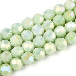 Anti-Tarnish Electroplate Glass Beads Strands, Imitation Gemstone, Round, AB Color Plated, Faceted(32 Faceted), Pale Green, 5.8~6.1x5.8mm, Hole: 1mm, about 70~71pcs/strand, 15.55~15.75''(39.5~40cm)(EGLA-T021-6mm-15-10)