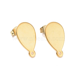 201 Stainless Steel Stud Earring Findings, with Horizontal Loops & 304 Stainless Steel Pin & Ear Nuts, Teardrop, Real 24K Gold Plated, 17.5x10mm, Hole: 1mm, Pin: 0.7mm(STAS-G277-05G)