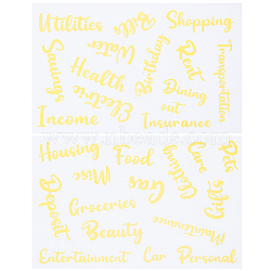 PVC Self Adhesive Decorative Stickers, Waterproof Word Decals for DIY Scrapbooking, Art Craft, Gold, 187~190x120x0.3mm, Stickers: 25~86x18.5~19.5mm, 2 sheets/set(DIY-WH0308-368B)