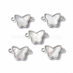 Brass Connector Charms, with Freshwater Shell, Nickel Free, Butterfly Links, Platinum, 10x16.5x3mm, Hole: 1.2mm(KK-R134-039P)