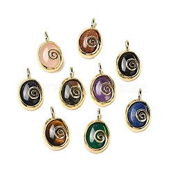 Natural & Synthetic Mixed Gemstone Oval Pendants, Ion Plating(IP) Golden Plated Brass Vortex Charms, Mixed Dyed and Undyed, 24x14x6mm, Hole: 4.5x2.5mm(G-K371-01G)