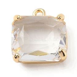 Brass with K9 Glass Pendants, Light Gold, Rectangle Charms, Crystal, 15.5x14x6.5mm, Hole: 1.4mm(X-KK-C024-01KCG)