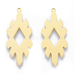 201 Stainless Steel Pendants, Rhumbus Charm, Real 18K Gold Plated, 37.5x16x1mm, Hole: 1.5mm(STAS-N090-LA963-2)