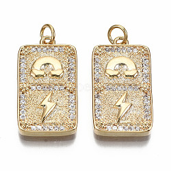 Brass Micro Pave Clear Cubic Zirconia Pendants, Nickel Free, Rectangle with Rainbow & Lighting, Real 18K Gold Plated, 25x23x3mm, Jump Ring: 5x0.7mm, 3mm inner diameter(KK-S356-232G-NF)