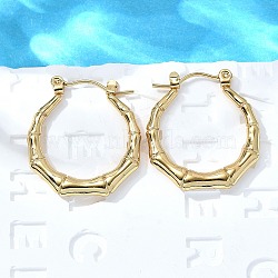 304 Stainless Steel Hoop Earrings for Women, Ion Plating(IP), Bamboo, Real 18K Gold Plated, 24.5x22x3mm(EJEW-L296-082G)