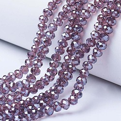 Electroplate Glass Beads Strands, Pearl Luster Plated, Faceted, Rondelle, Old Rose, 3x2mm, Hole: 0.8mm, about 150~155pcs/strand, 15~16 inch(38~40cm)(EGLA-A034-T2mm-A05)
