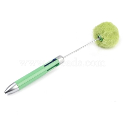 Plastic Ball-Point Pen, Iron Beadable Pen, with Pom Pom Ball, for DIY Personalized Pen, Yellow Green, 184~185x12.5mm(OFST-D288-01B)