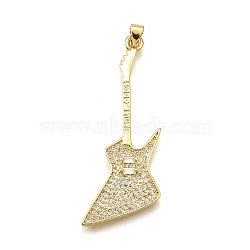 Rack Plating Brass Micro Pave Cubic Zirconia Pendants, Guitar, Cadmium Free & Lead Free, Long-Lasting Plated, Real 18K Gold Plated, 44x21x3.5mm, Hole: 5x3.5mm(KK-K401-61B-G)