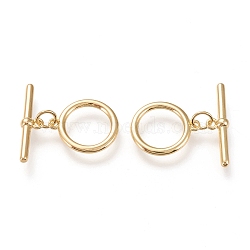 Brass Toggle Clasps, Long-Lasting Plated, Ring & Bar, Real 18K Gold Plated, Ring: 16.5x14x1.5mm, Hole: 1.2mm, Bar: 21.5x5.5x3mm, Hole: 1.2mm(X-KK-F820-07G)