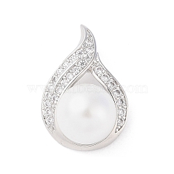 Brass Micro Pave Cubic Zirconia Pendants, with Plastic Imitation Pearl, Teardrop, White, 21x14.5x10.5mm, Hole: 3x5mm(ZIRC-I066-07P-01)