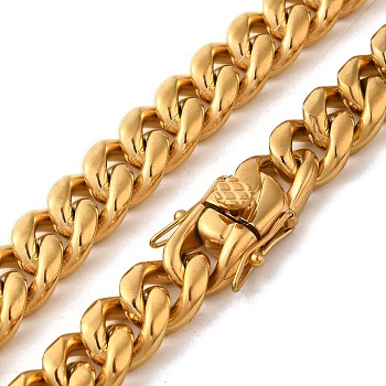 Ion Plating(IP) 304 Stainless Steel Cuban Link Chain Necklaces for Men, Real 18K Gold Plated, 24.33 inch(61.8cm), Link: 15x12x5.5mm