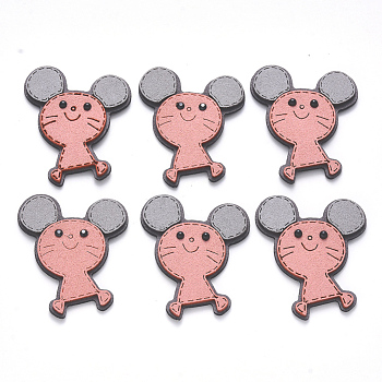 Faux Suede Patches, Costume Ornament Accessories, for Magic Tape Hair Clip Making, with Resin Rhinestones, Mouse, Pink, 49x39x5mm